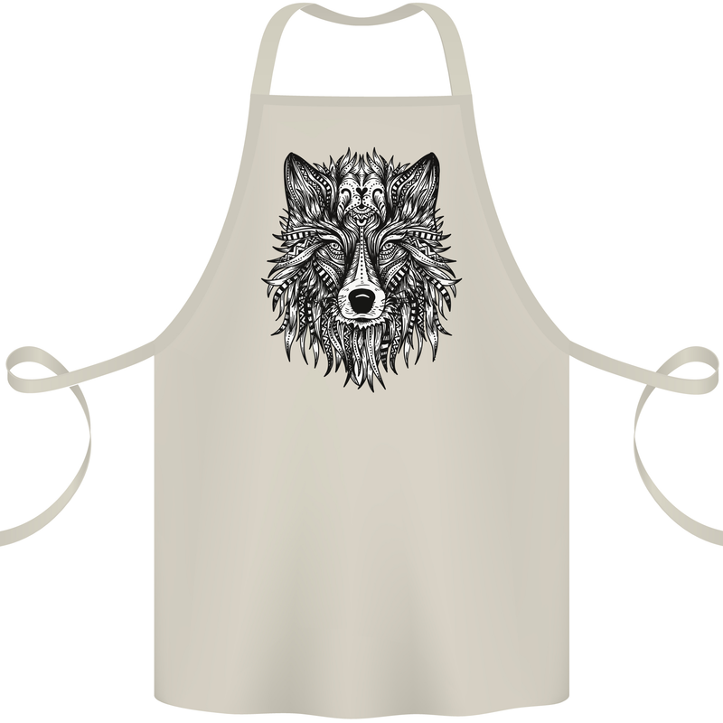 Mandala Tribal Wolf Tattoo Cotton Apron 100% Organic Natural