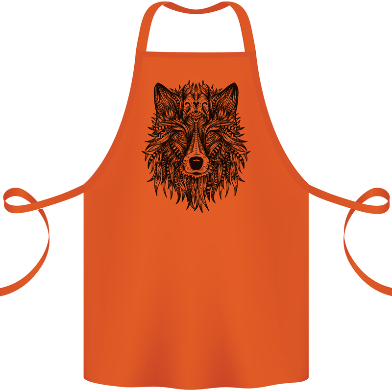 Mandala Tribal Wolf Tattoo Cotton Apron 100% Organic Orange