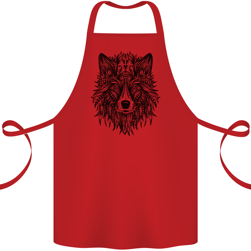 Mandala Tribal Wolf Tattoo Cotton Apron 100% Organic Red