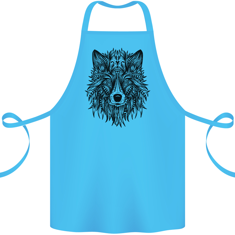 Mandala Tribal Wolf Tattoo Cotton Apron 100% Organic Turquoise