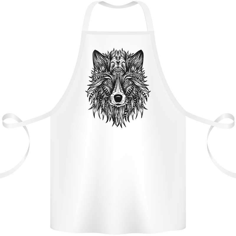 Mandala Tribal Wolf Tattoo Cotton Apron 100% Organic White