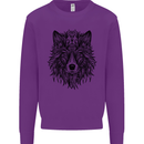 Mandala Tribal Wolf Tattoo Kids Sweatshirt Jumper Purple