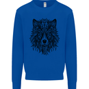 Mandala Tribal Wolf Tattoo Kids Sweatshirt Jumper Royal Blue