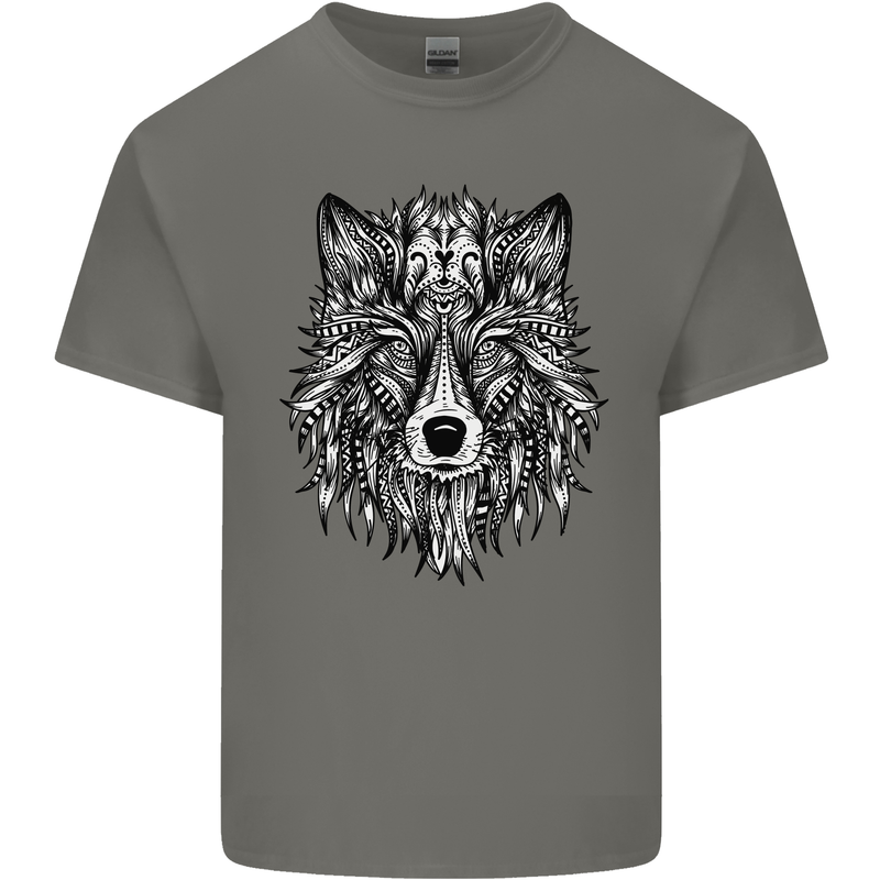 Mandala Tribal Wolf Tattoo Kids T-Shirt Childrens Charcoal