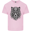 Mandala Tribal Wolf Tattoo Kids T-Shirt Childrens Light Pink