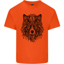 Mandala Tribal Wolf Tattoo Kids T-Shirt Childrens Orange