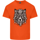 Mandala Tribal Wolf Tattoo Kids T-Shirt Childrens Orange