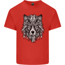 Mandala Tribal Wolf Tattoo Kids T-Shirt Childrens Red