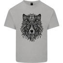 Mandala Tribal Wolf Tattoo Kids T-Shirt Childrens Sports Grey