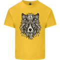 Mandala Tribal Wolf Tattoo Kids T-Shirt Childrens Yellow