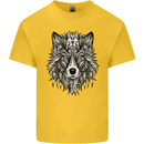 Mandala Tribal Wolf Tattoo Kids T-Shirt Childrens Yellow