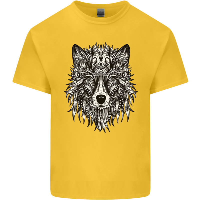Mandala Tribal Wolf Tattoo Kids T-Shirt Childrens Yellow