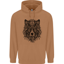 Mandala Tribal Wolf Tattoo Mens 80% Cotton Hoodie Caramel Latte