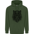 Mandala Tribal Wolf Tattoo Mens 80% Cotton Hoodie Forest Green