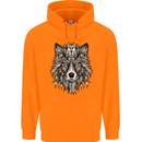 Mandala Tribal Wolf Tattoo Mens 80% Cotton Hoodie Orange