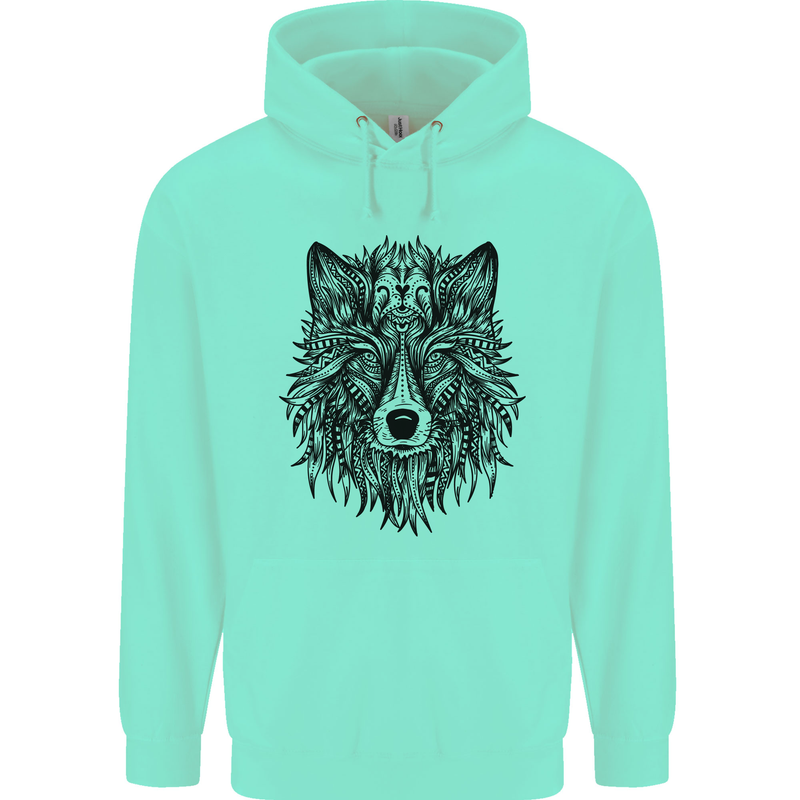 Mandala Tribal Wolf Tattoo Mens 80% Cotton Hoodie Peppermint