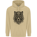 Mandala Tribal Wolf Tattoo Mens 80% Cotton Hoodie Sand