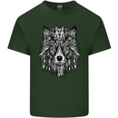 Mandala Tribal Wolf Tattoo Mens Cotton T-Shirt Tee Top Forest Green