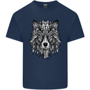 Mandala Tribal Wolf Tattoo Mens Cotton T-Shirt Tee Top Navy Blue