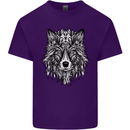 Mandala Tribal Wolf Tattoo Mens Cotton T-Shirt Tee Top Purple
