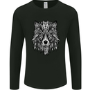 Mandala Tribal Wolf Tattoo Mens Long Sleeve T-Shirt Black