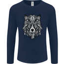 Mandala Tribal Wolf Tattoo Mens Long Sleeve T-Shirt Navy Blue