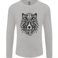 Mandala Tribal Wolf Tattoo Mens Long Sleeve T-Shirt Sports Grey