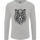 Mandala Tribal Wolf Tattoo Mens Long Sleeve T-Shirt Sports Grey