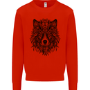 Mandala Tribal Wolf Tattoo Mens Sweatshirt Jumper Bright Red
