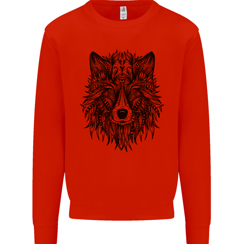 Mandala Tribal Wolf Tattoo Mens Sweatshirt Jumper Bright Red