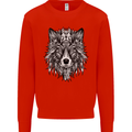 Mandala Tribal Wolf Tattoo Mens Sweatshirt Jumper Bright Red