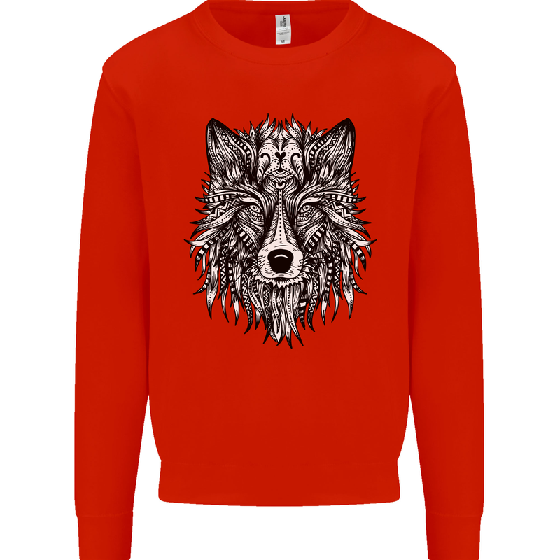 Mandala Tribal Wolf Tattoo Mens Sweatshirt Jumper Bright Red