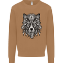 Mandala Tribal Wolf Tattoo Mens Sweatshirt Jumper Caramel Latte