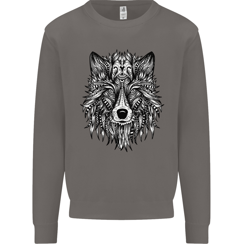 Mandala Tribal Wolf Tattoo Mens Sweatshirt Jumper Charcoal