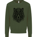 Mandala Tribal Wolf Tattoo Mens Sweatshirt Jumper Forest Green