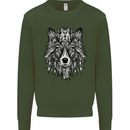 Mandala Tribal Wolf Tattoo Mens Sweatshirt Jumper Forest Green