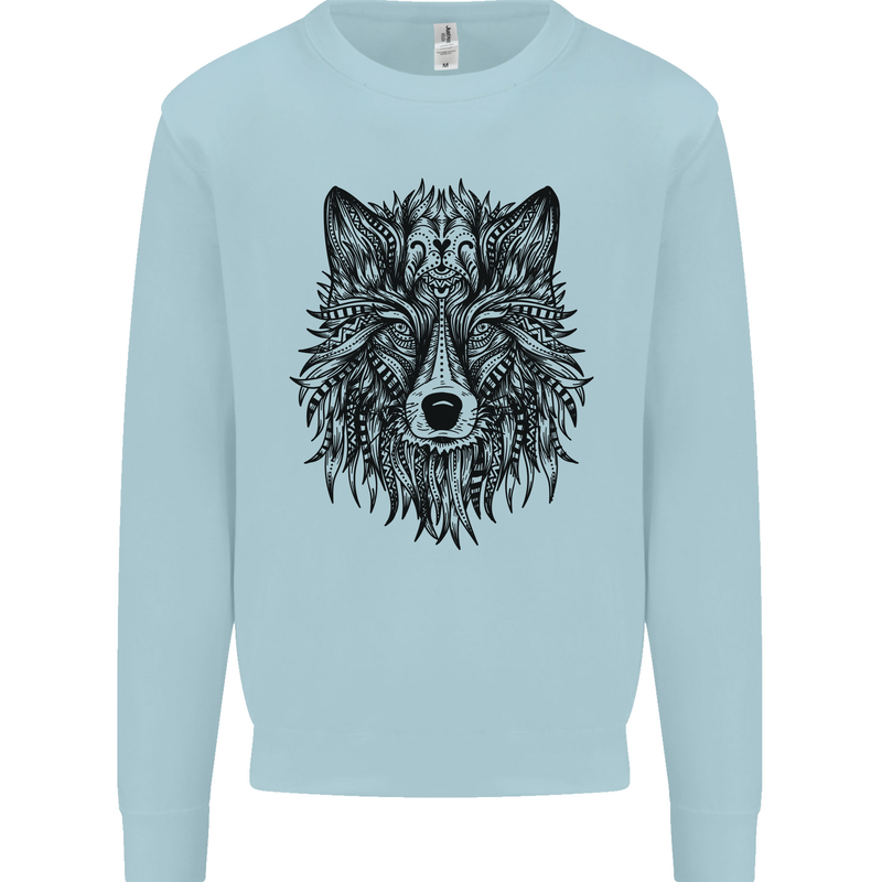 Mandala Tribal Wolf Tattoo Mens Sweatshirt Jumper Light Blue