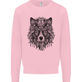 Mandala Tribal Wolf Tattoo Mens Sweatshirt Jumper Light Pink