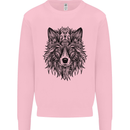 Mandala Tribal Wolf Tattoo Mens Sweatshirt Jumper Light Pink