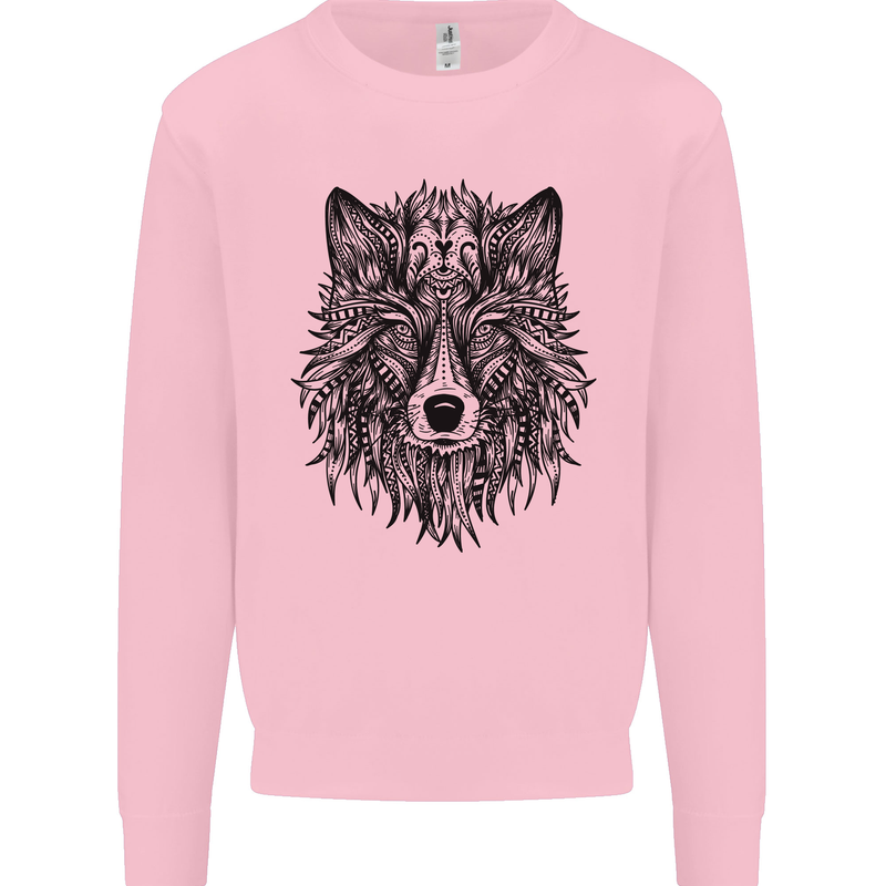 Mandala Tribal Wolf Tattoo Mens Sweatshirt Jumper Light Pink