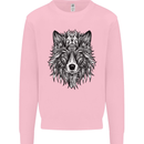 Mandala Tribal Wolf Tattoo Mens Sweatshirt Jumper Light Pink