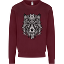 Mandala Tribal Wolf Tattoo Mens Sweatshirt Jumper Maroon