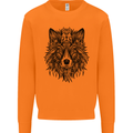 Mandala Tribal Wolf Tattoo Mens Sweatshirt Jumper Orange