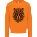 Mandala Tribal Wolf Tattoo Mens Sweatshirt Jumper Orange