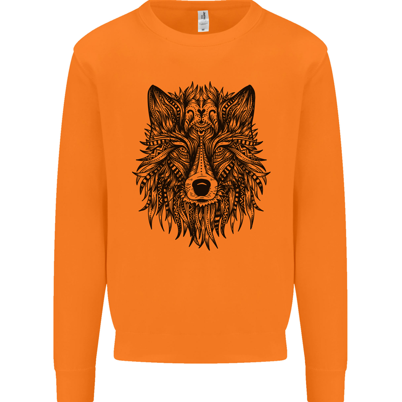 Mandala Tribal Wolf Tattoo Mens Sweatshirt Jumper Orange