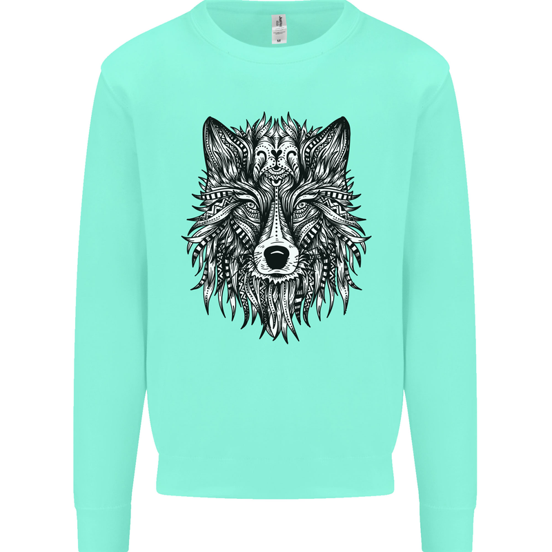 Mandala Tribal Wolf Tattoo Mens Sweatshirt Jumper Peppermint
