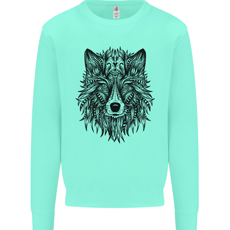 Mandala Tribal Wolf Tattoo Mens Sweatshirt Jumper Peppermint