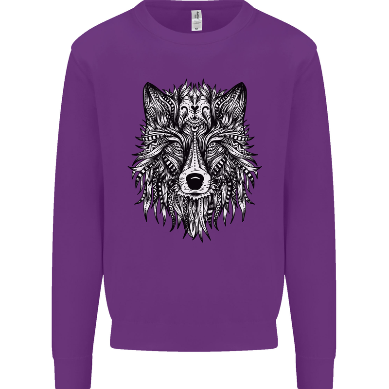Mandala Tribal Wolf Tattoo Mens Sweatshirt Jumper Purple