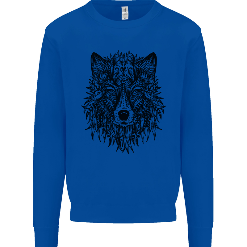 Mandala Tribal Wolf Tattoo Mens Sweatshirt Jumper Royal Blue