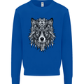Mandala Tribal Wolf Tattoo Mens Sweatshirt Jumper Royal Blue